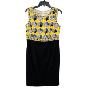 Dressbarn Womens 12 Sleeveless Black Yellow Geometric Dress Used